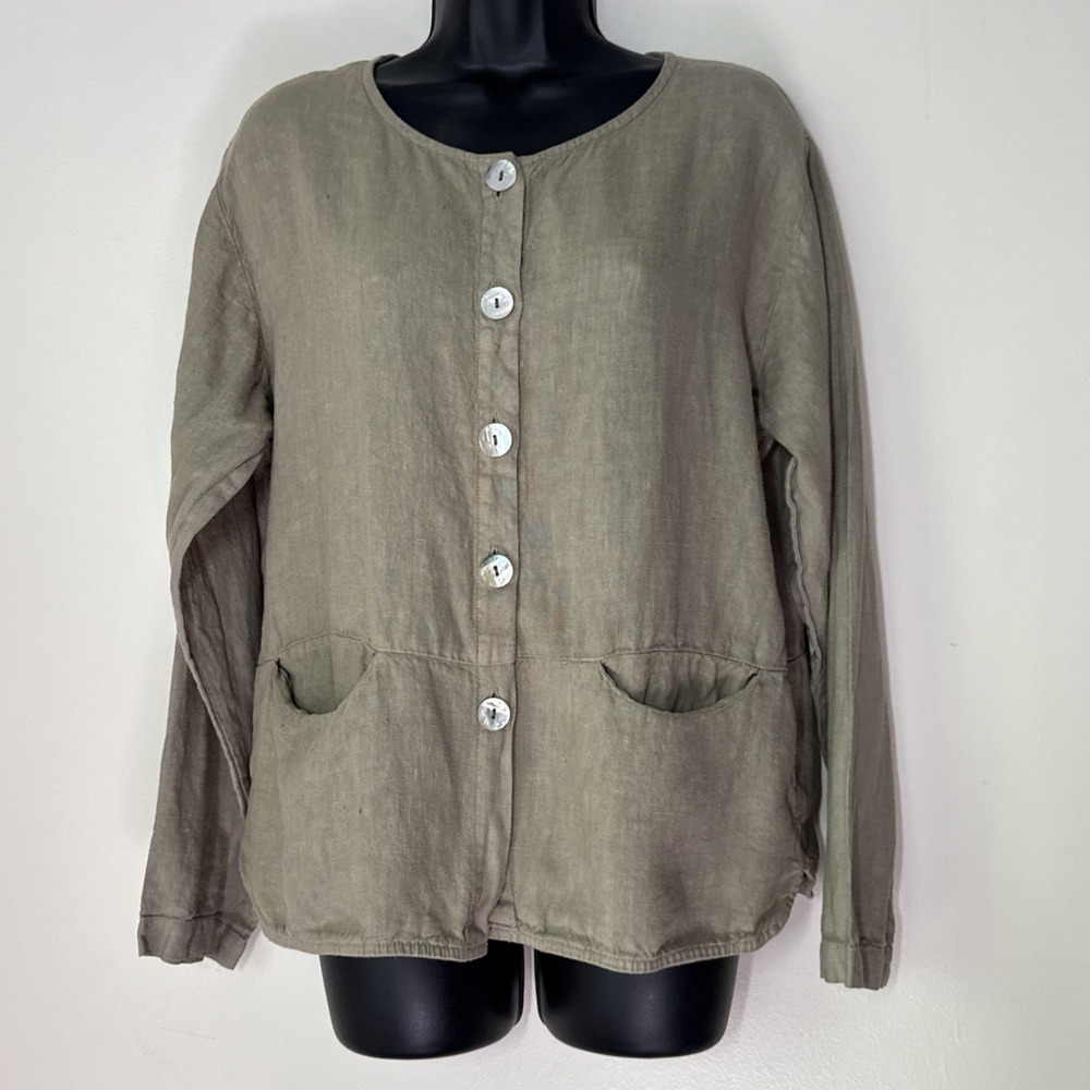 Vintage Kleen Button Blazer Jacket Size‎ M Linen Green Lightweight Layers USA